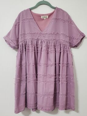 Listicle Distressed Baby Doll Dress Mauve Small